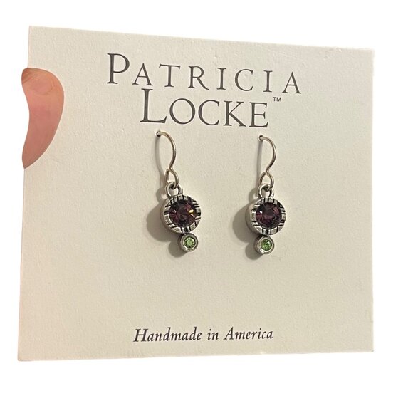 Patricia Locke Handmade Silver & Purple Green Crystal Drop Earrings - Picture 2 of 6